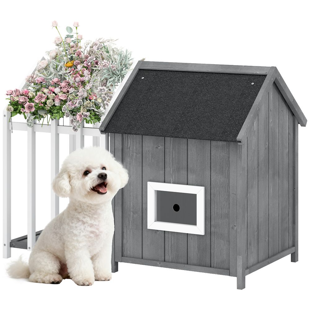 Niche chien extérieur bois sapin petits chiens terrasse toit asphalte 106x62cm gris