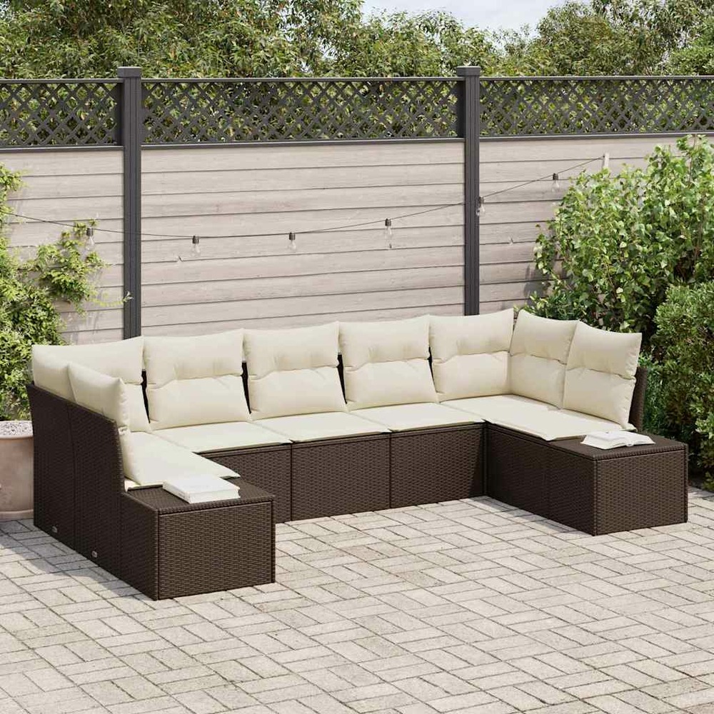 Ensemble de canapé de jardin 7 pcs marron polyrotin