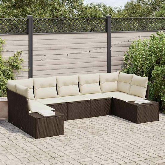 Ensemble de canapé de jardin 7 pcs marron polyrotin