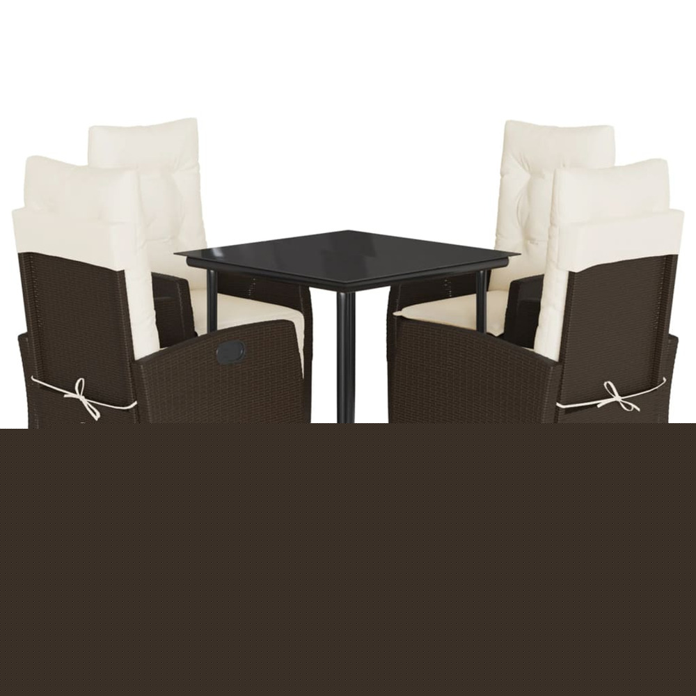 Ensemble à manger de jardin 5 pcs et coussins marron poly rotin