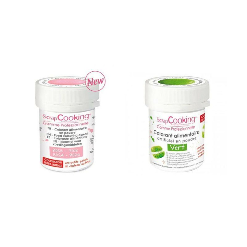 2 colorants alimentaires en poudre - vert-rose poudré