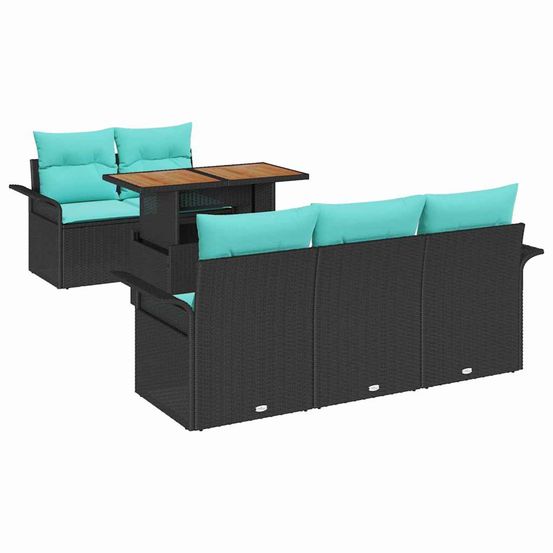 Ensemble de canapé de jardin 6 pc noir poly rotin