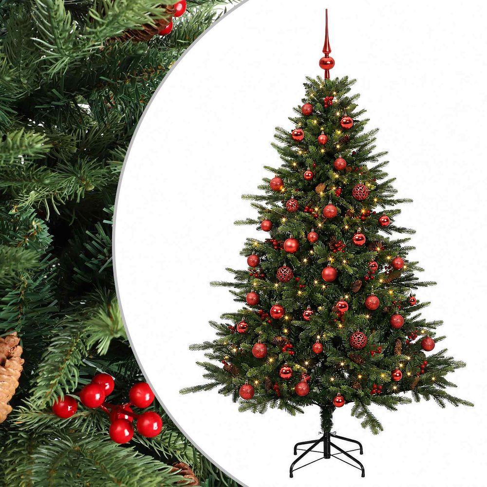 Sapin de noël artificiel avec boules 150 cm 150 led blanc chaud