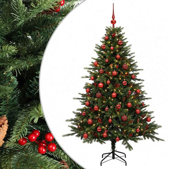 Sapin de noël artificiel avec boules 150 cm 150 led blanc chaud