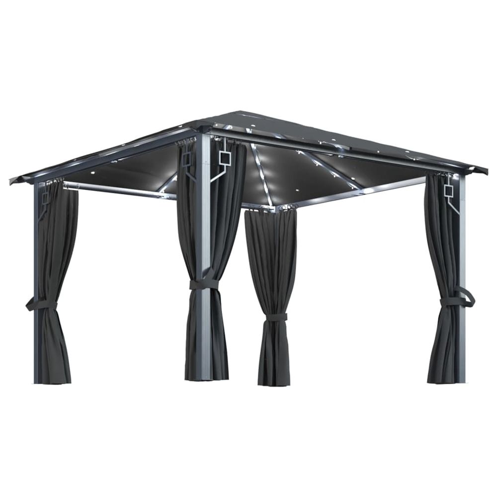 Tonnelle avec rideau et lumières led 3x3 m anthracite aluminium