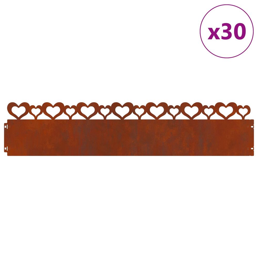 Bordures de pelouse 30 pc 103 x 0,05 x 22 cm acier patiné