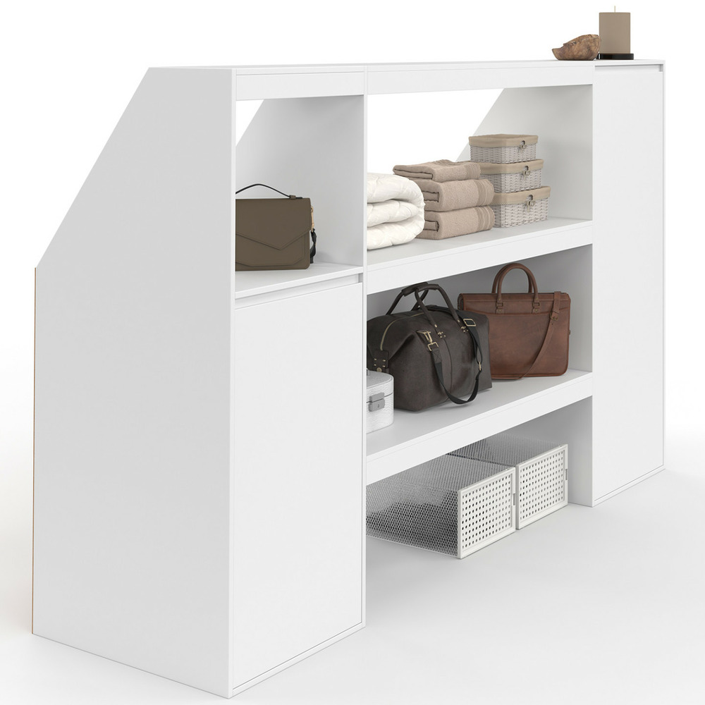 Ensemble étagère 2 niveaux, armoire 2 armoire 1 porte + 1 niche sous pente tomi blanc