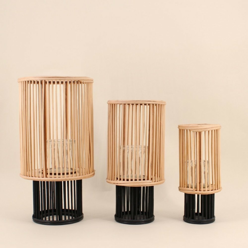 Set de 3 lanternes en bambou naturel et noir