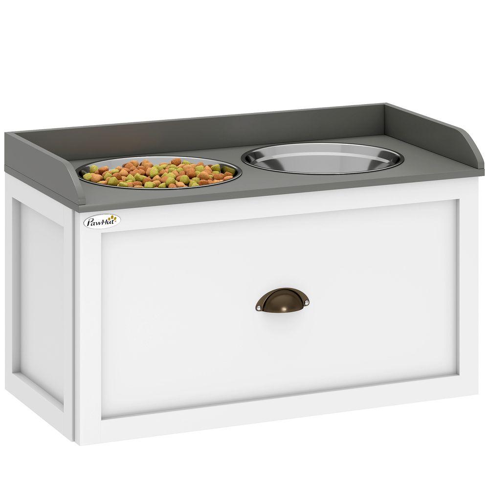 Gamelle double surélevée chien chat rangement tiroir bols acier 60x30x36cm blanc - comfortxl outdoor living