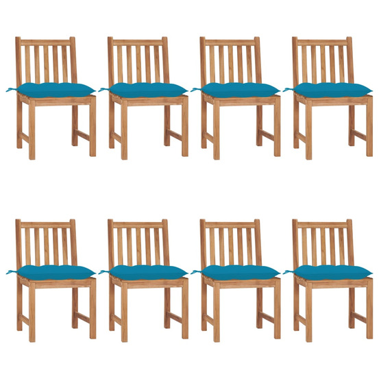 Chaises de jardin lot de 8 avec coussins bois de teck massif