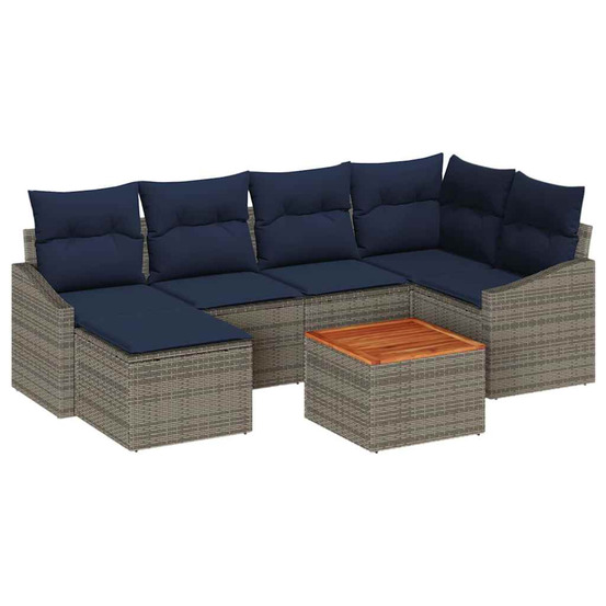 Ensemble de canapé de jardin 7 pcs gris et bleu marine
