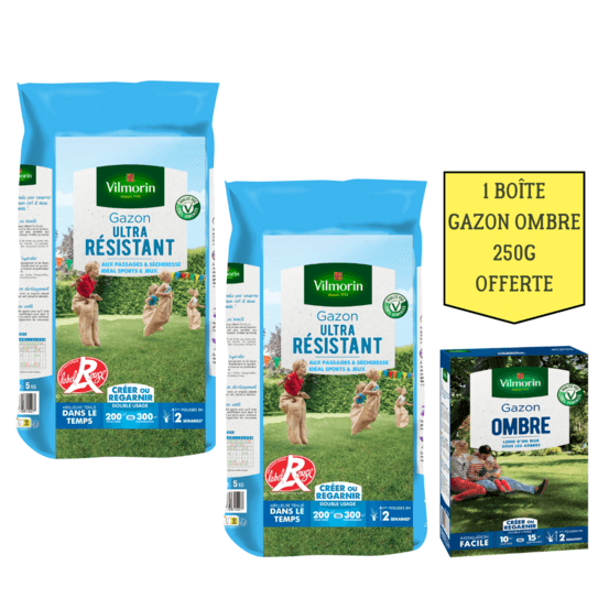 Gazon ultra résistant label rouge - 5 kg (x2) + gazon ombre offert - 250 g