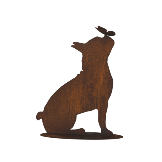 Bouledogue en métal rouillé : figurine décorative de jardin - rouille