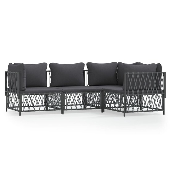 Salon de jardin meuble d'extérieur ensemble de mobilier avec coussins 4 pièces anthracite acier