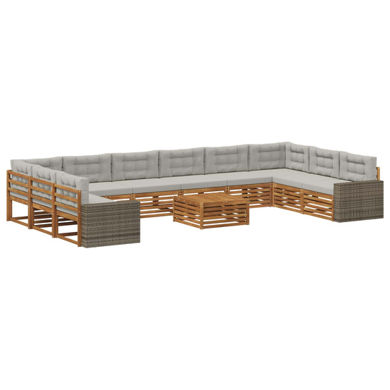 Ensembles de canapés avec coussin 11 pcs bois d'acacia massif