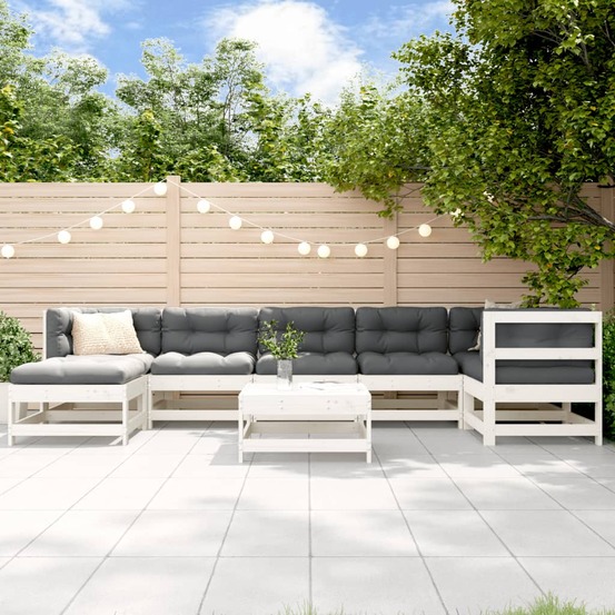 Salon de jardin 8 pcs blanc bois de pin massif