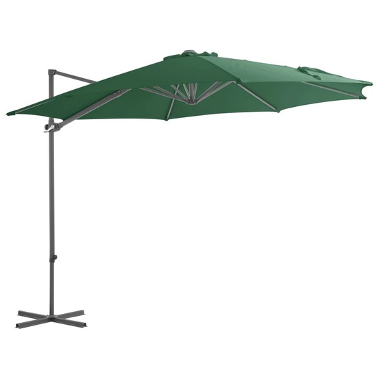 Parasol de jardin en porte-à-faux avec mât en acier vert