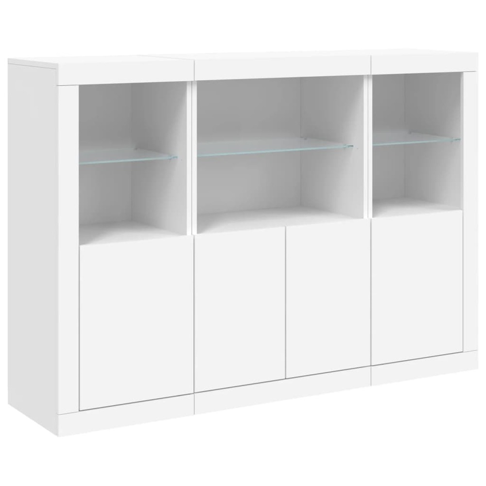 Buffet bahut commode armoire meuble de rangement organisateur cuisine salle de séjour salon avec lumières led 3 pcs bois d'in
