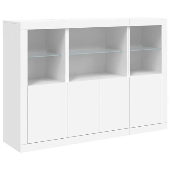 Buffet bahut commode armoire meuble de rangement organisateur cuisine salle de séjour salon avec lumières led 3 pcs bois d'in
