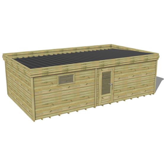 Abri de jardin bois pin traité autoclave 27mm - 7,695x4,34m / 33m2 - bac acier - plancher bois