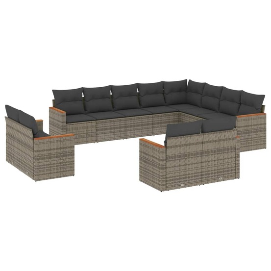 Salon de jardin avec coussins 12 pcs gris résine tressée