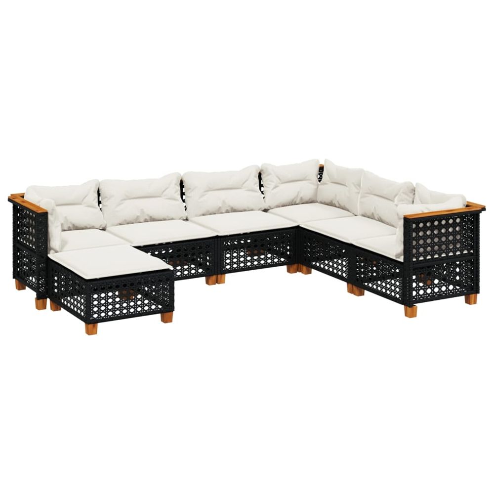 Salon de jardin 7 pcs avec coussins noir résine tressée