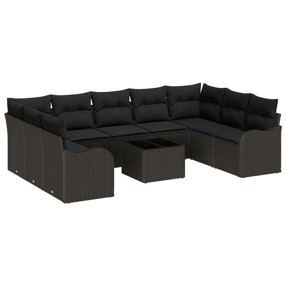 Ensemble de canapé de jardin 10 pcs noir poly rotin