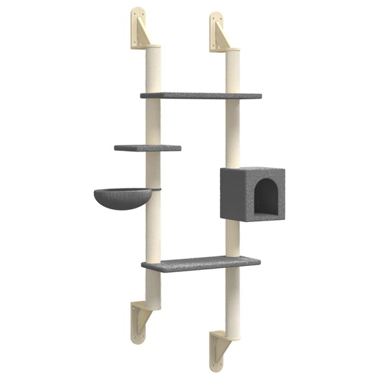 Arbre à chat meuble tour grimper jouet grattage grattoir escalade plateforme mural avec griffoir foncé 180 cm gris