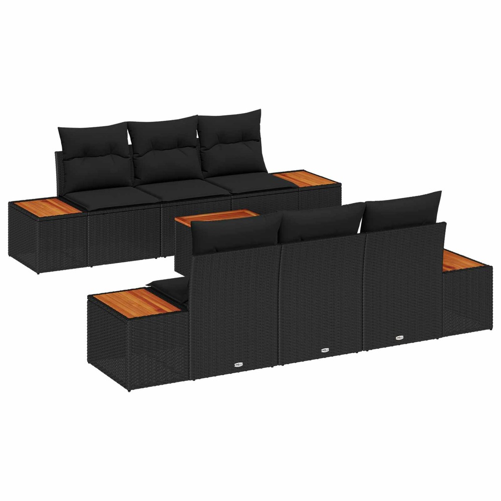 Ensemble de canapé de jardin avec coussin 7 pcs noir poly rotin