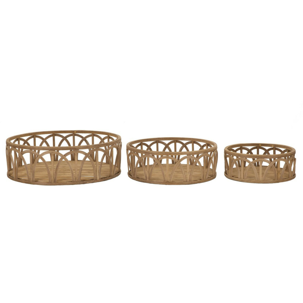 Lot de 3 plateaux décoratifs en rotin 