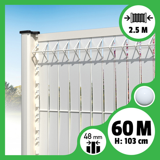 Kit 60m occultation lattes aluminium pour panneau rigide maille 55 - h 1m03 x 2m50 blanc