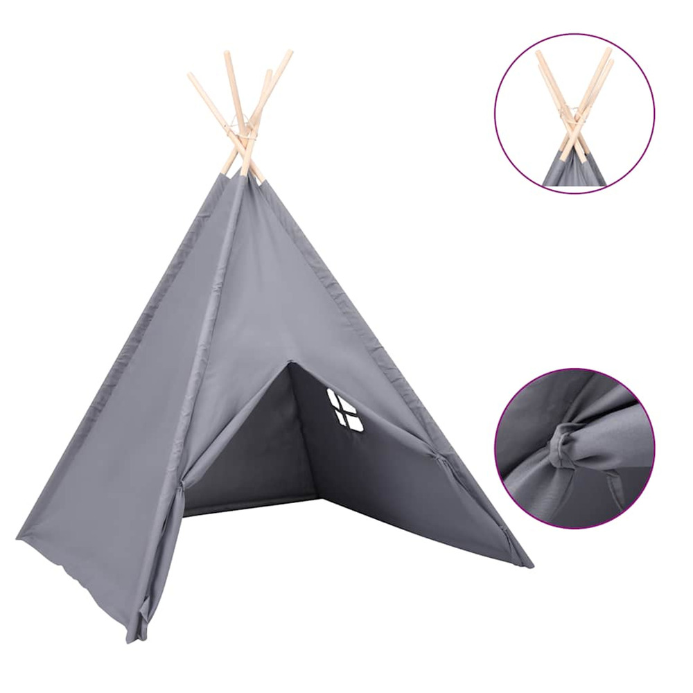 Tente tipi d'enfants avec sac peau de pêche gris 120x120x150 cm