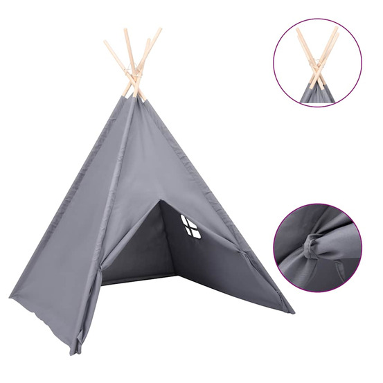 Tente tipi d'enfants avec sac peau de pêche gris 120x120x150 cm