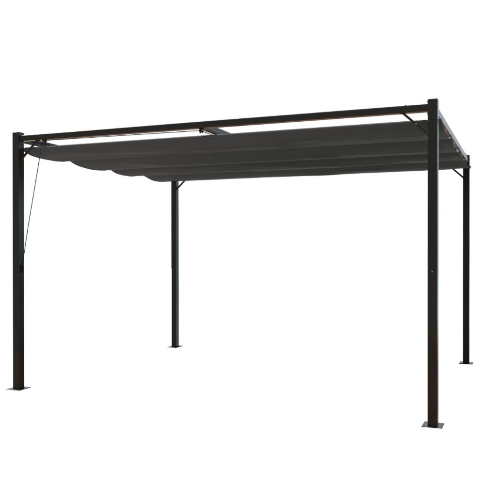 Pergola autoportante 3 x 4 m en acier avec toile grise tusa