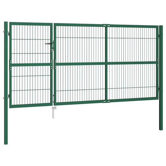Portail de jardin avec poteaux 350 x 140 cm, acier vert