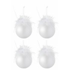 Boite de 4 boules de noël avec plumes blanches en verre mat blanc