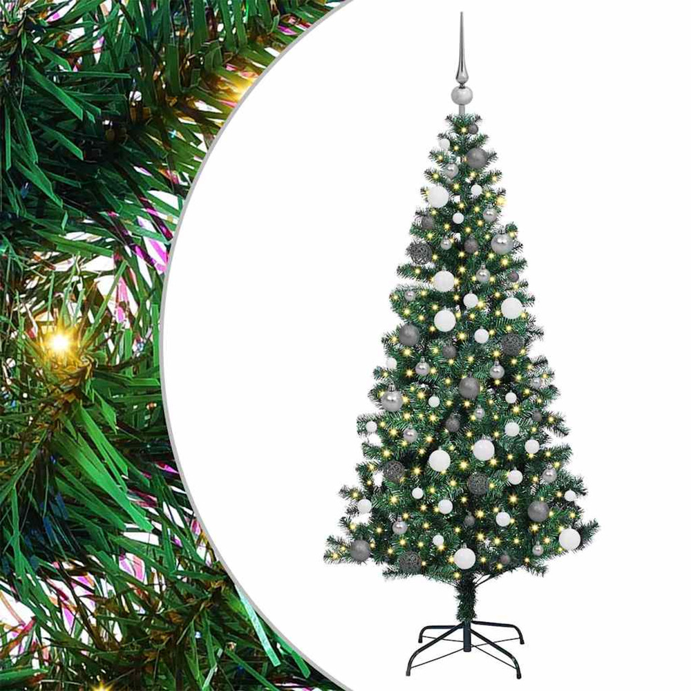 Sapin de noël artificiel pré-éclairé vert 180 cm pvc et métal