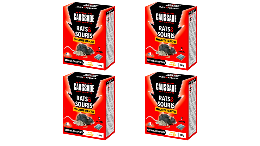 Caussade anti rats & souris - efficacité radicale - lieux secs - 28 sachets céréales - prêt à l'emploi - 560g carscdf140x4