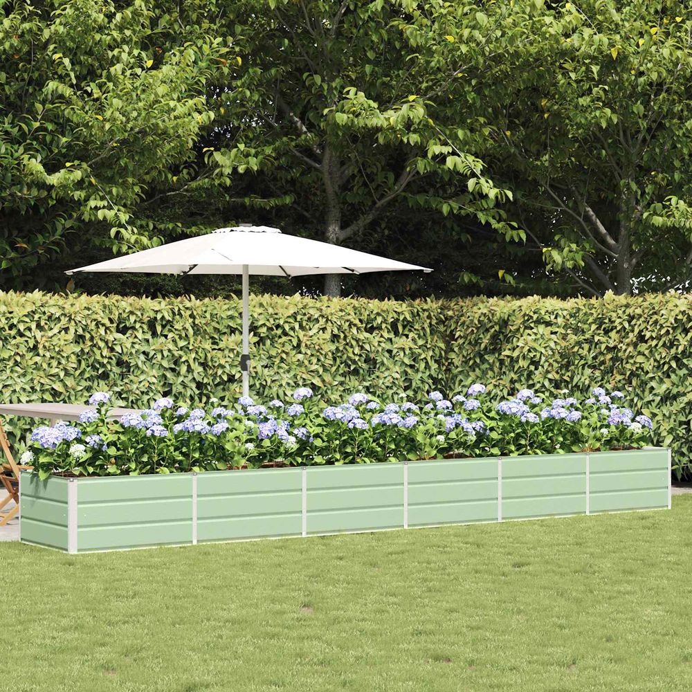 Très longue jardinière acier vert 480x80x45 cm pour bordure et alignement