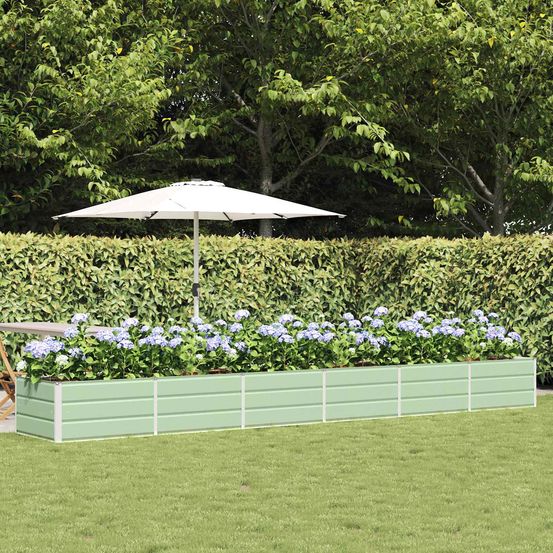 Très longue jardinière acier vert 480x80x45 cm pour bordure et alignement