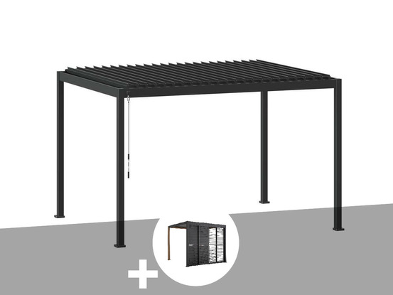 Pergola bioclimatique evora graphite - 4 x 3 m + persiennes coulissantes côté 3