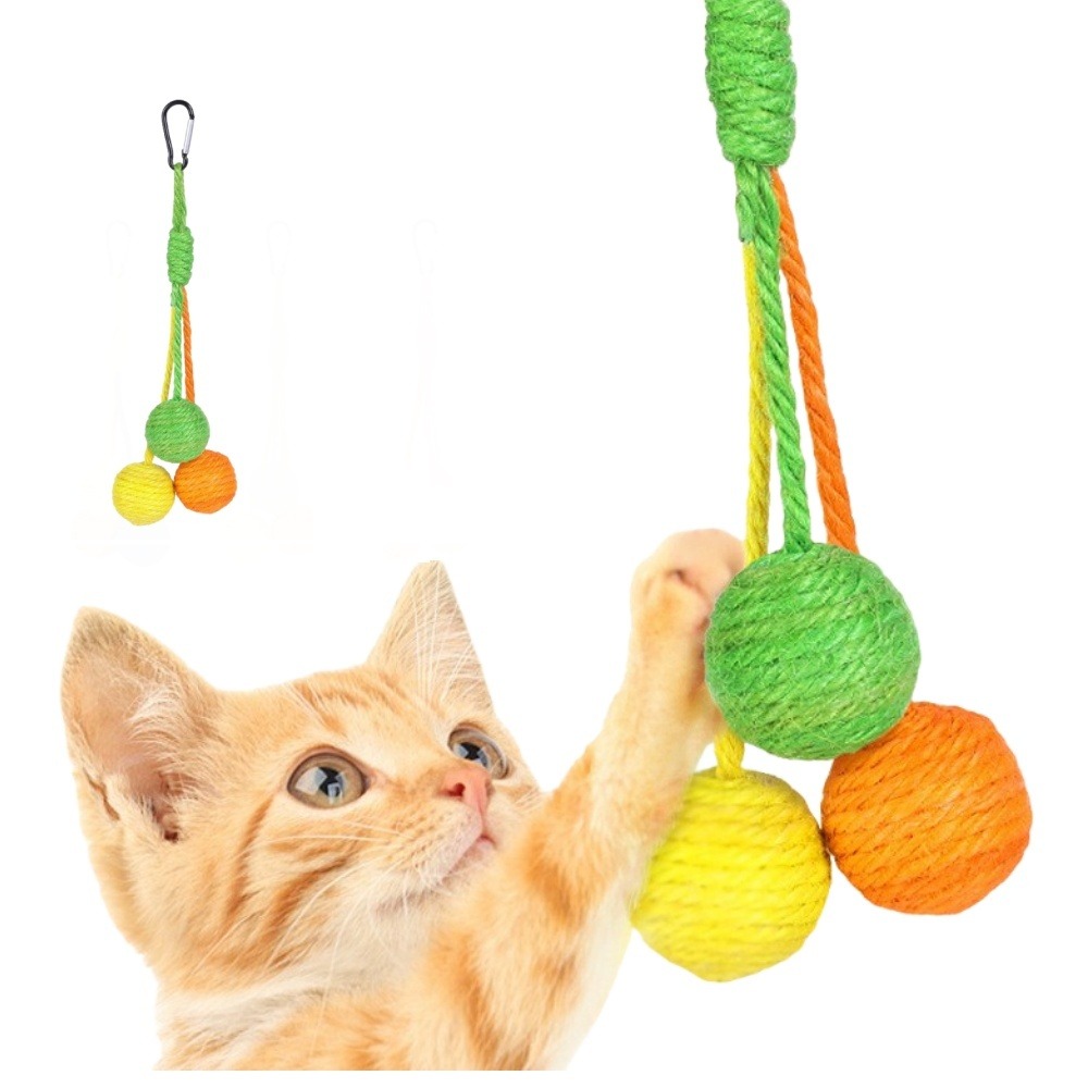 Balle jouet pour chat-jouet suspendu pour chat - boules jaunes, orange et vertes