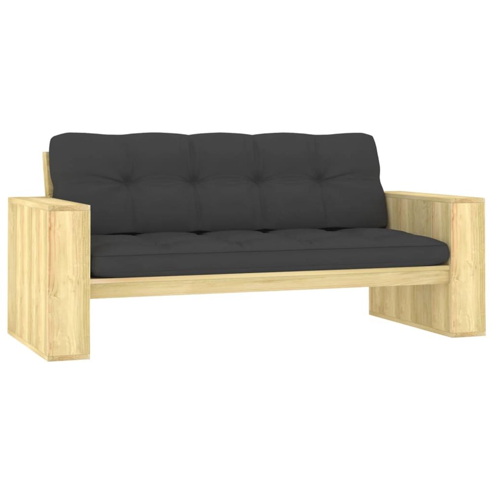 Banc de jardin avec coussins anthracite 179 cm pin imprégné