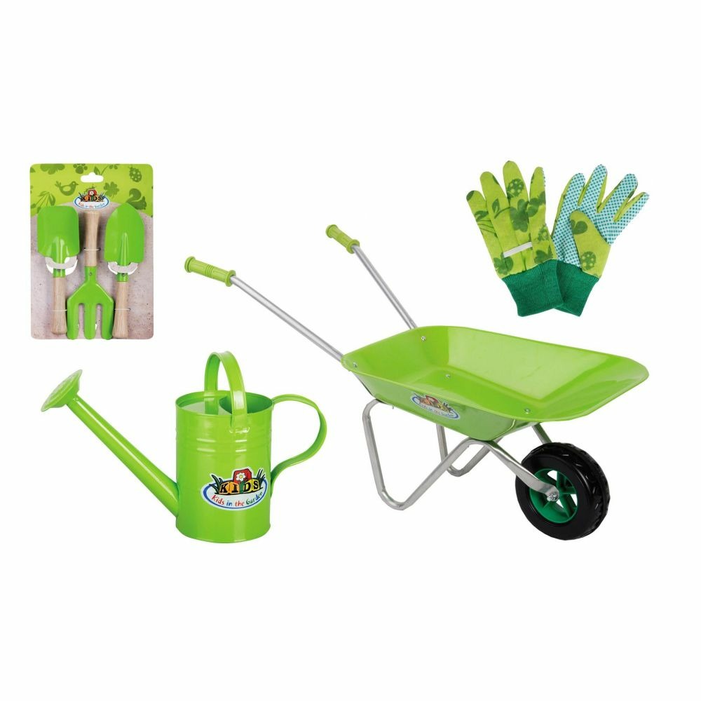 Kit petit jardinier accessoires pour enfant en métal gants + petits outils + bro