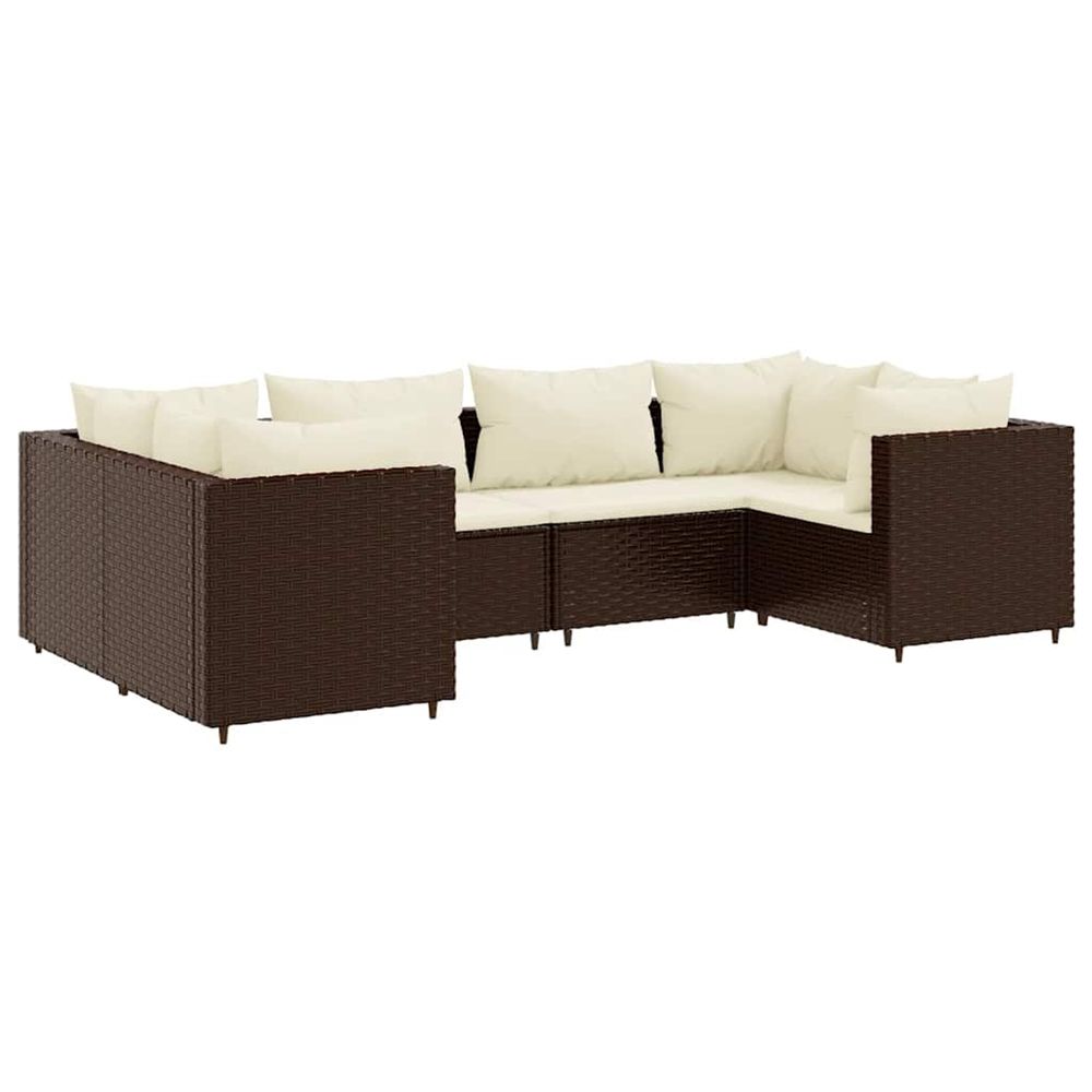 Salon de jardin 6 pcs avec coussins marron résine tressée