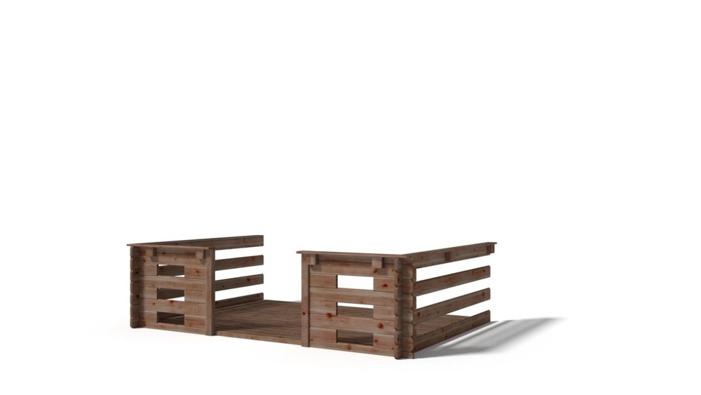 Terrasse en bois avec balustrade pour abri en bois - 6m2 - 3m x 2m - imprégnée - couleur: marron