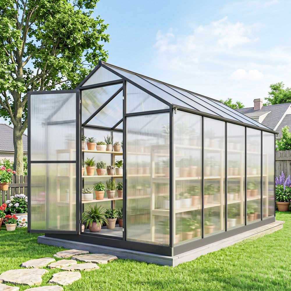 Serre de jardin aluminium polycarbonate 303x183x195 cm transparente ventilation réglable - comfortxl outdoor living
