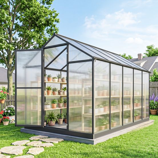 Serre de jardin aluminium polycarbonate 303x183x195 cm transparente ventilation réglable - comfortxl outdoor living