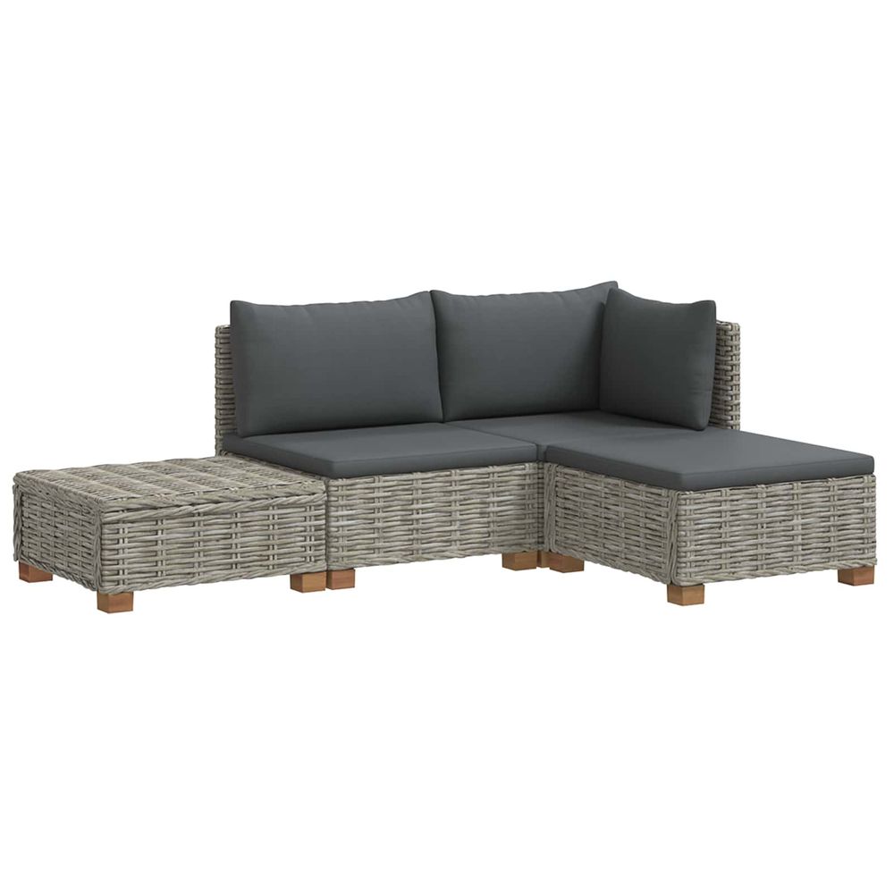 4 pc ensemble de salon en rotin avec coussins gendt gris kubu
