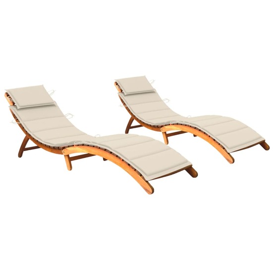 Lot de 2 transats chaise longue bain de soleil lit de jardin terrasse meuble d'extérieur avec coussins bois d'acacia solide 0